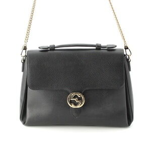 Gucci Interlocking GG Leather Handbag Chain Shoulder Strap Black